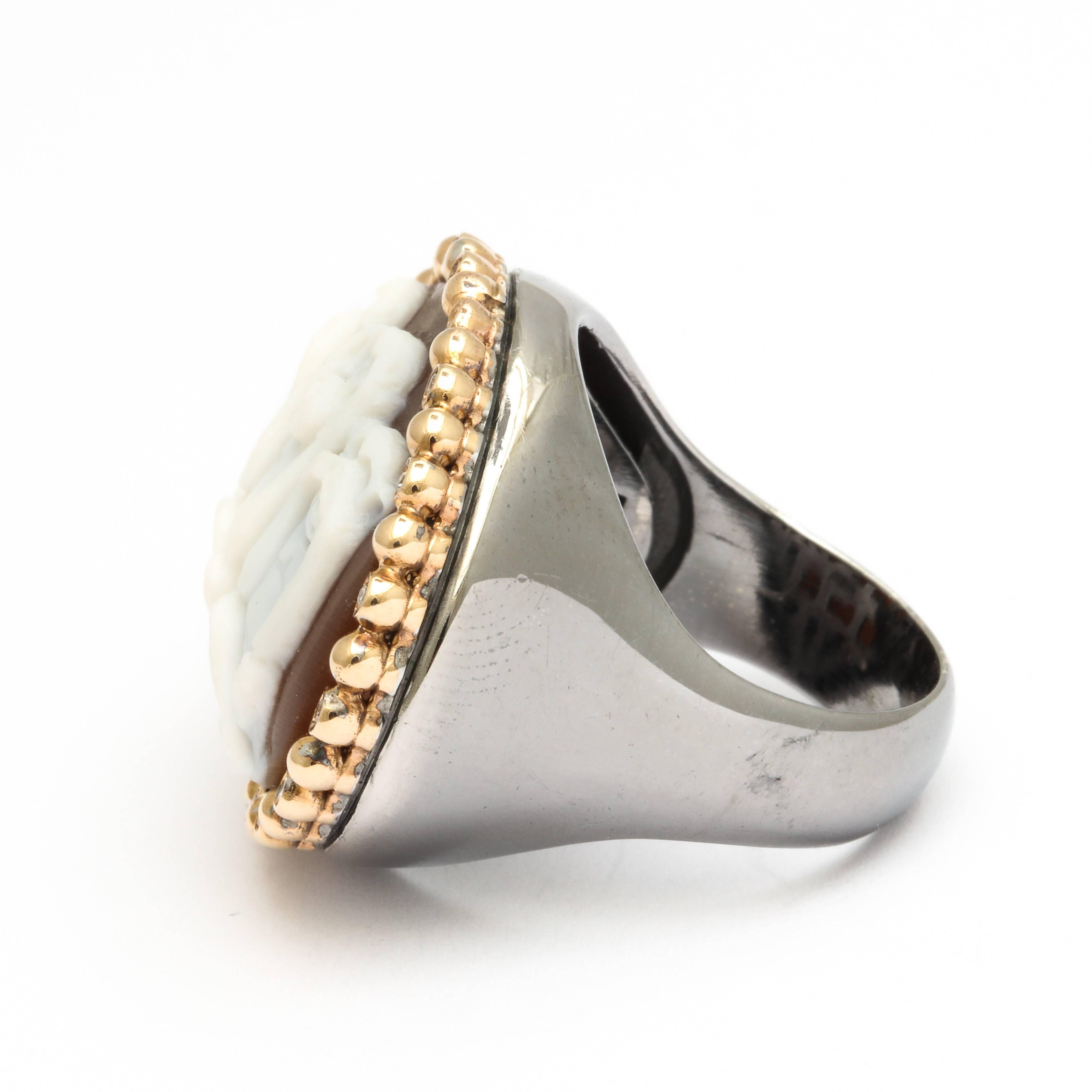 Modern Amedeo Cameo Gold See No Evil Ring For Sale