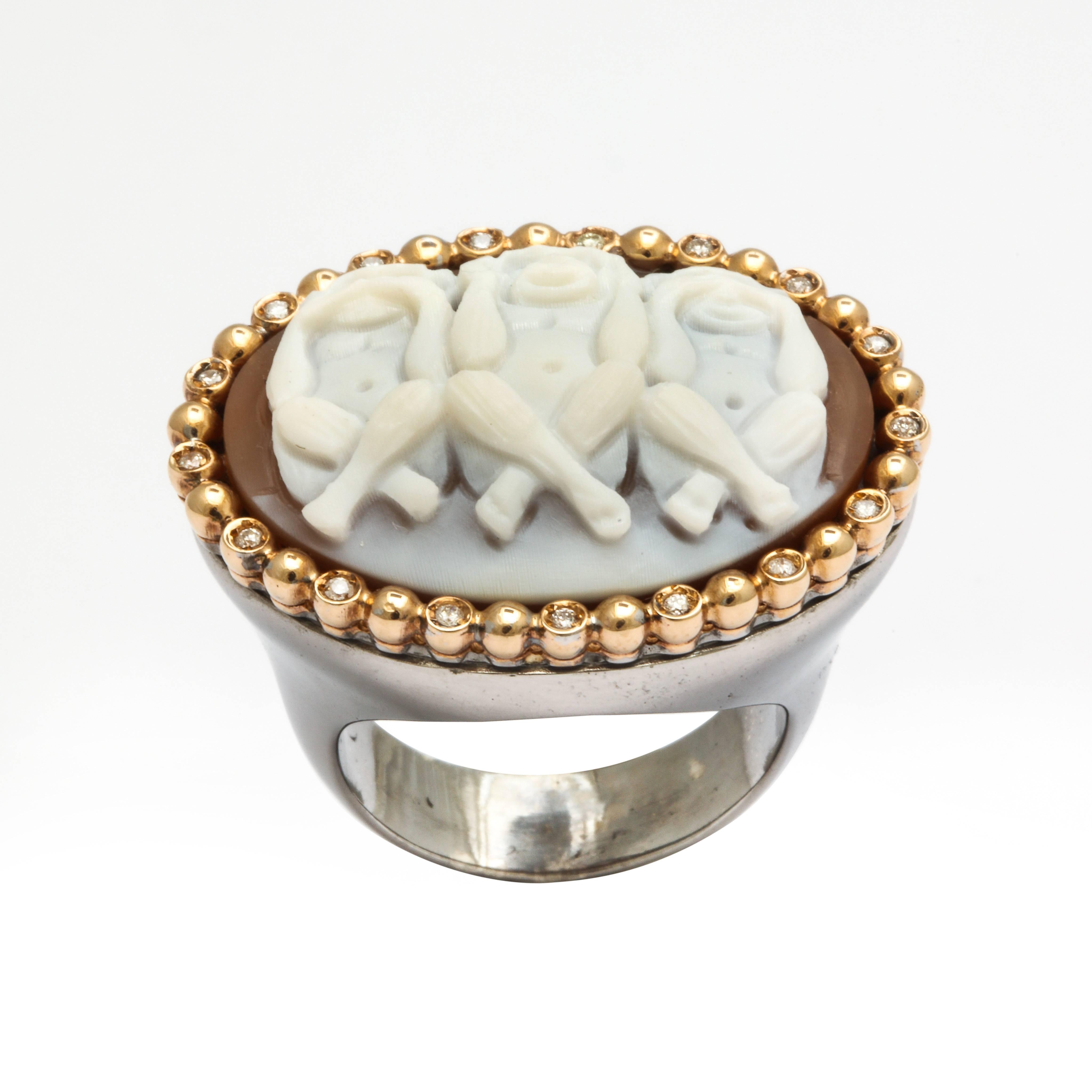 Women's or Men's Amedeo Cameo Gold See No Evil Ring For Sale