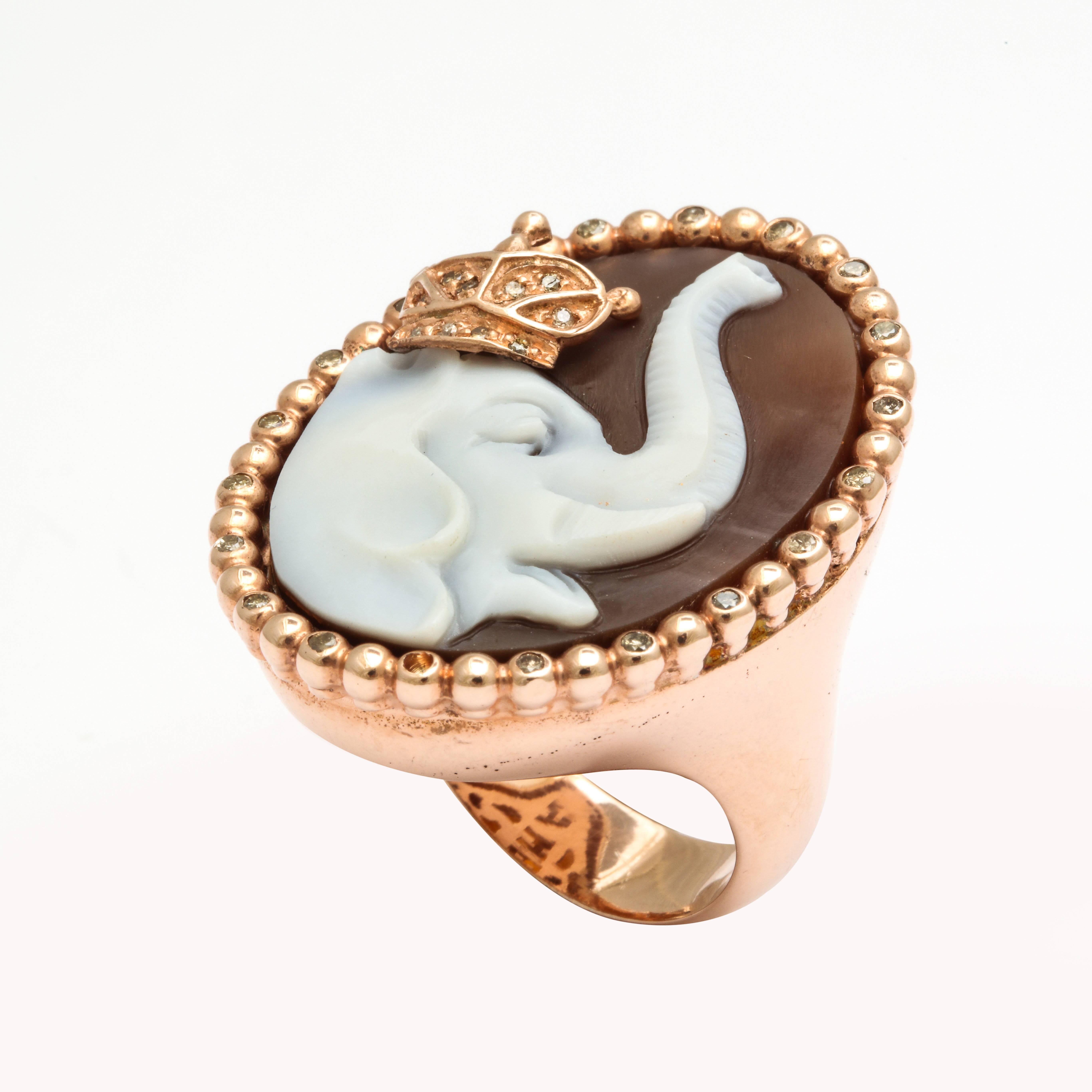 Amedeo Elephant Cameo Ring For Sale 1