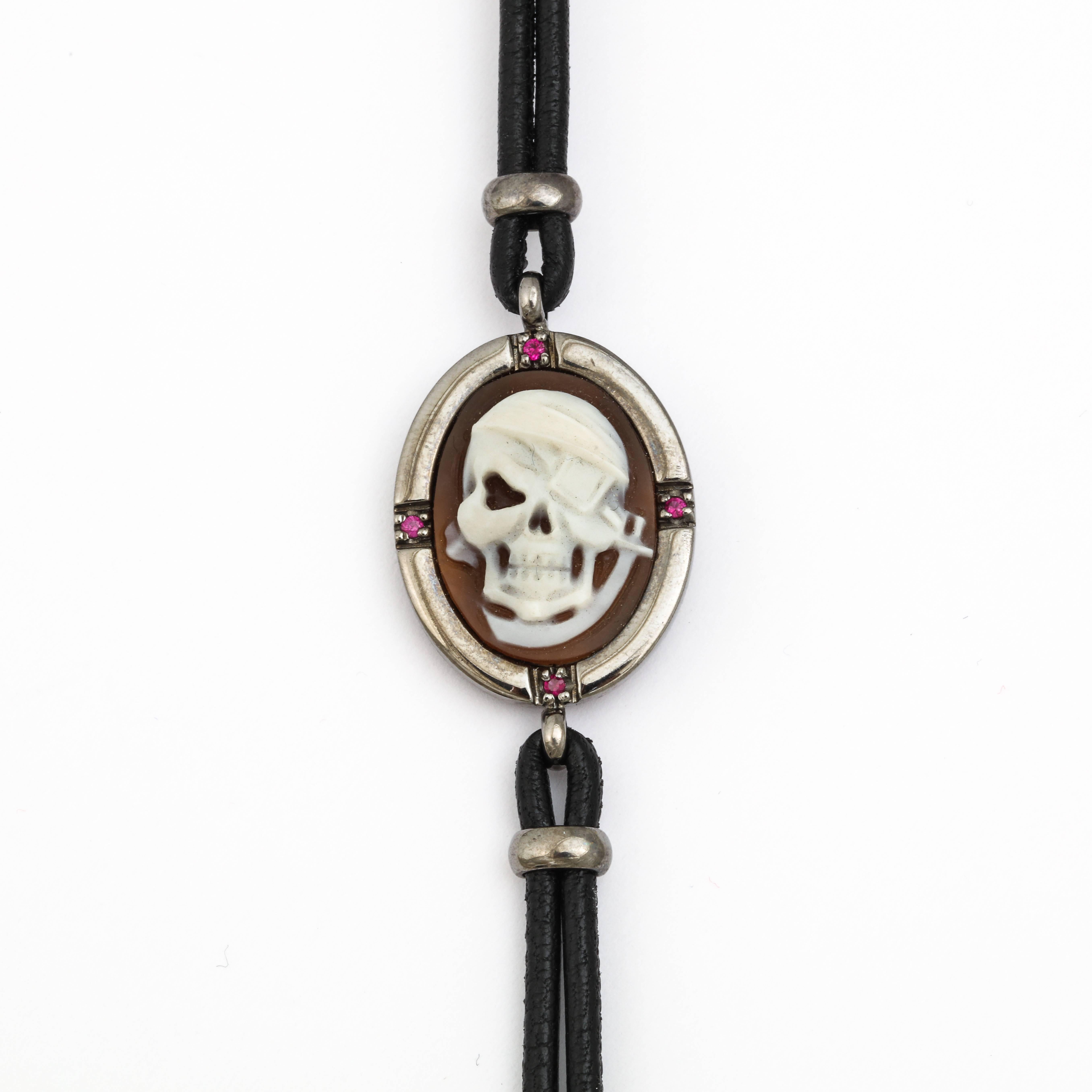 Modern Amedeo Pirata Rubies Sardonyx Cameo Bracelet For Sale