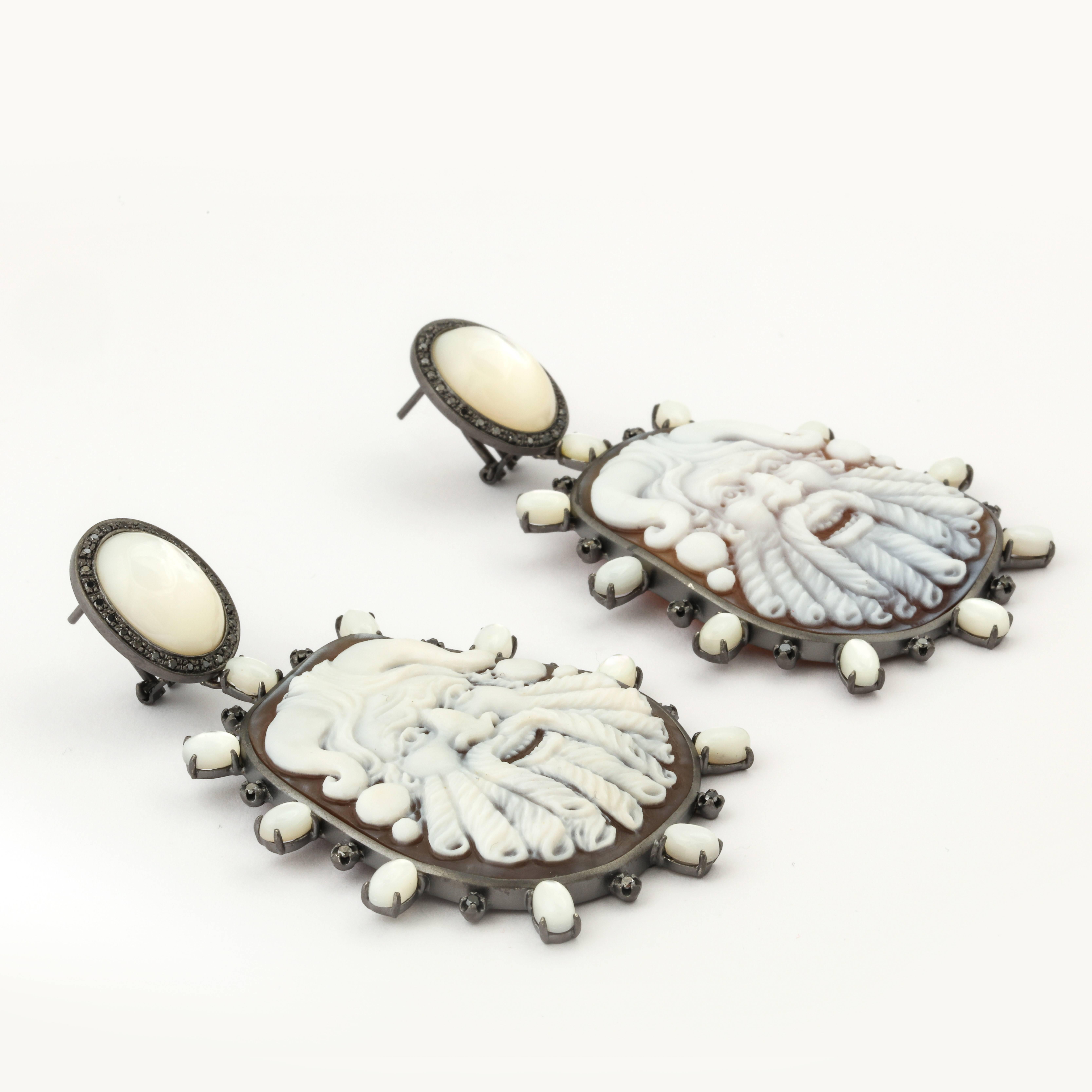Women's Amedeo Fauno Cameo Couture Mother-of-Pearl Earrings For Sale