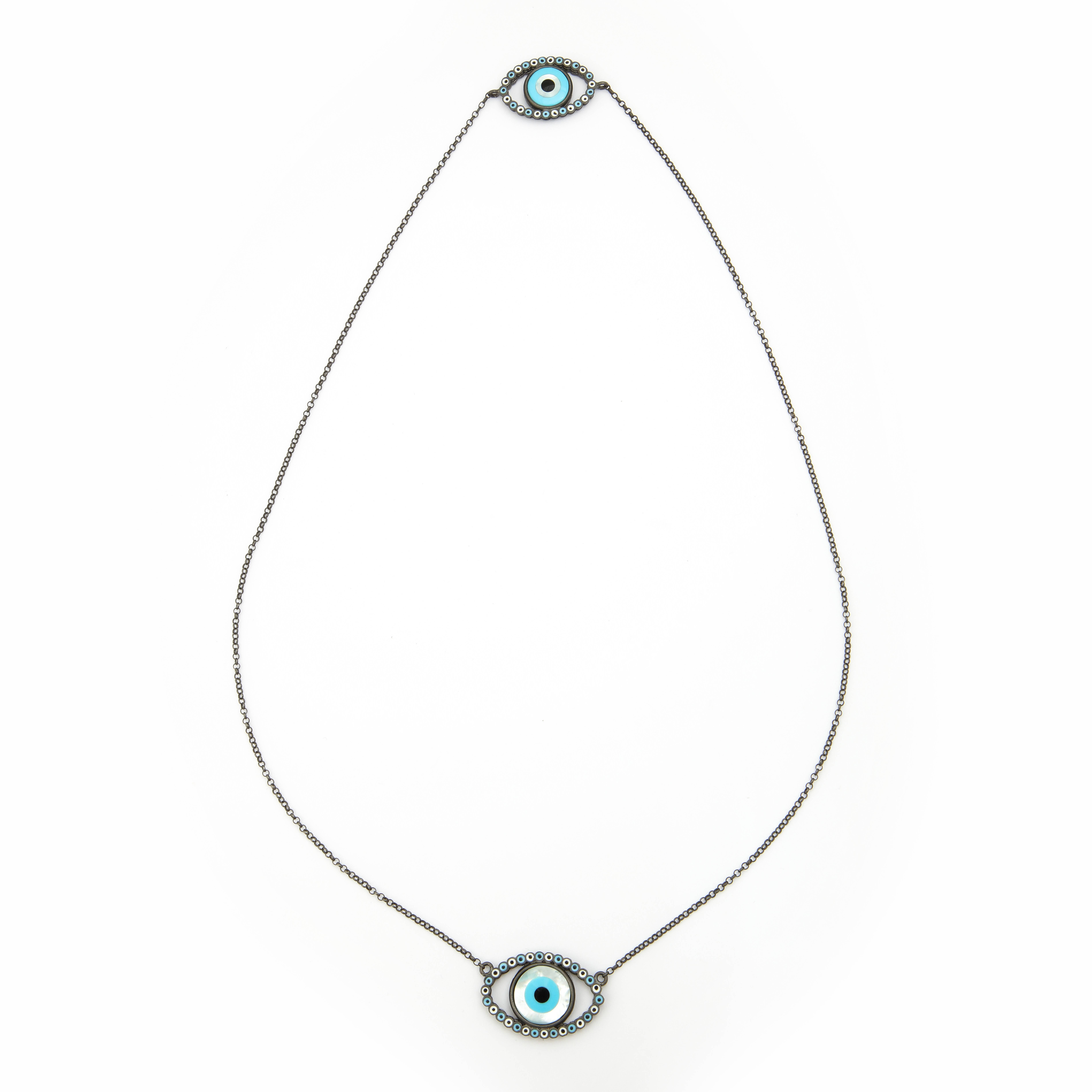 Amedeo Mother-of-Pearl Rhodium Plated Sterling Silver Evil Eye Necklace In New Condition For Sale In New York, NY