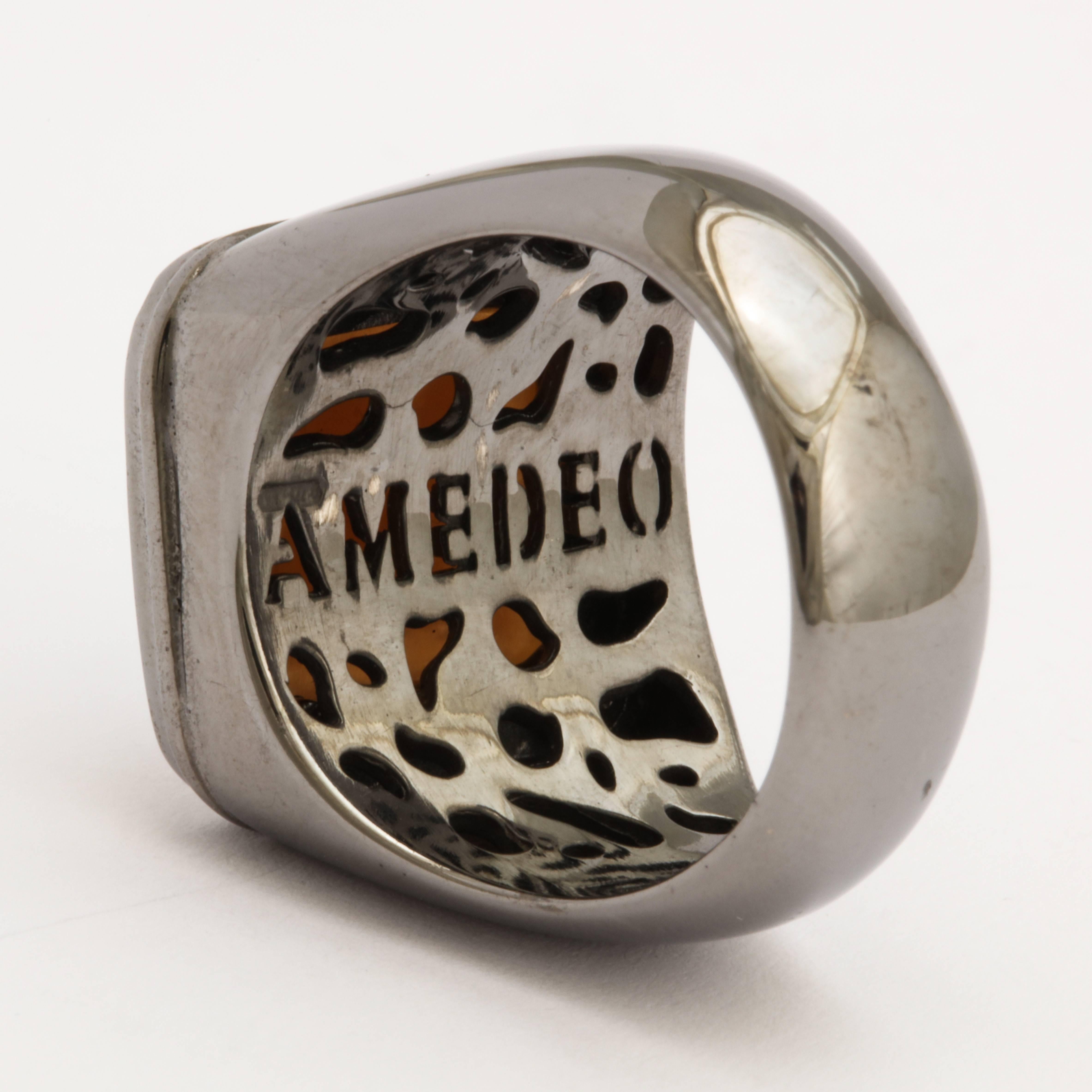 Amedeo Mini Dragon Cameo White Diamonds Ring In Good Condition For Sale In New York, NY