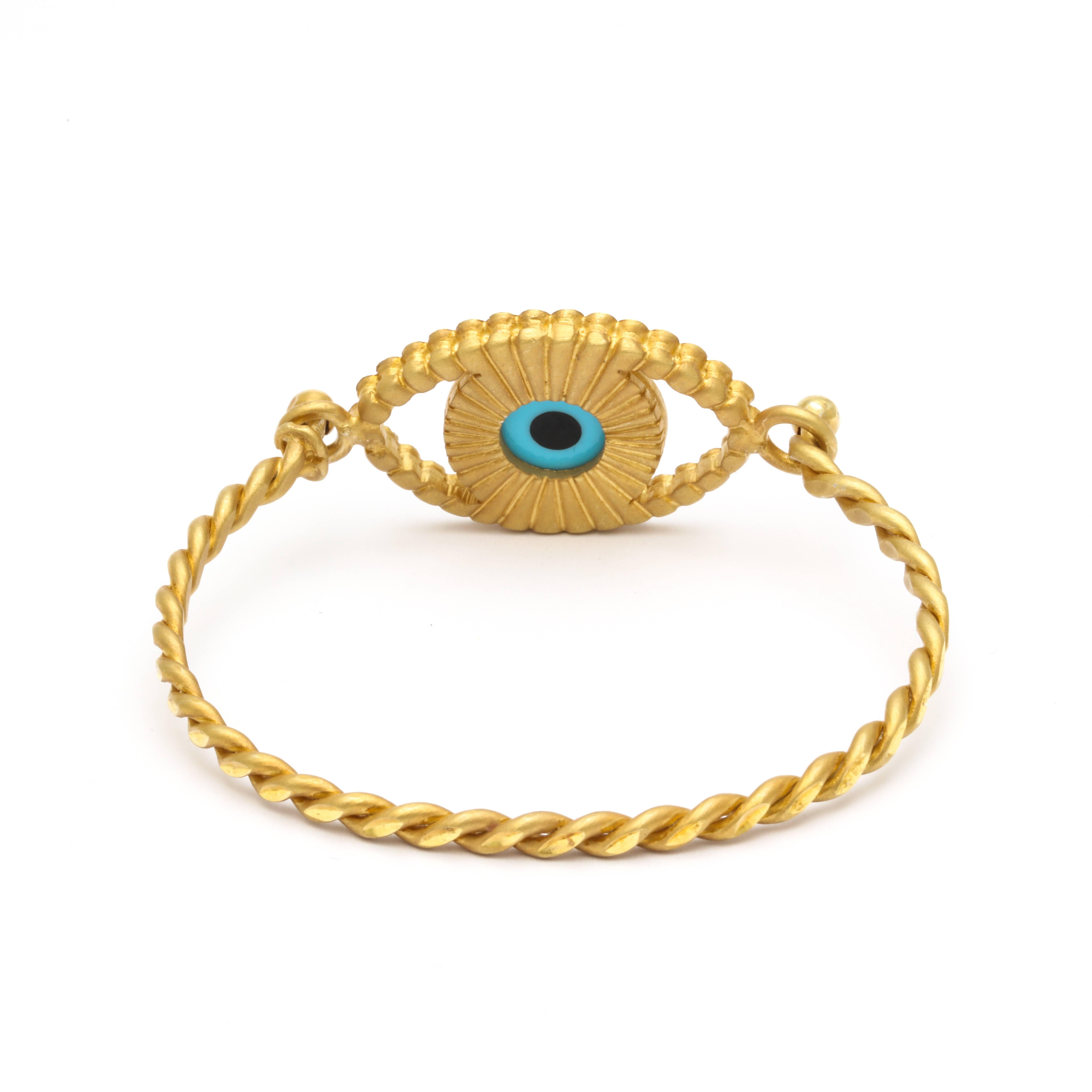 Amedeo Evil Eye Mother-of-Pearl Sterling silver Gold-Plated Bracelet In New Condition For Sale In New York, NY
