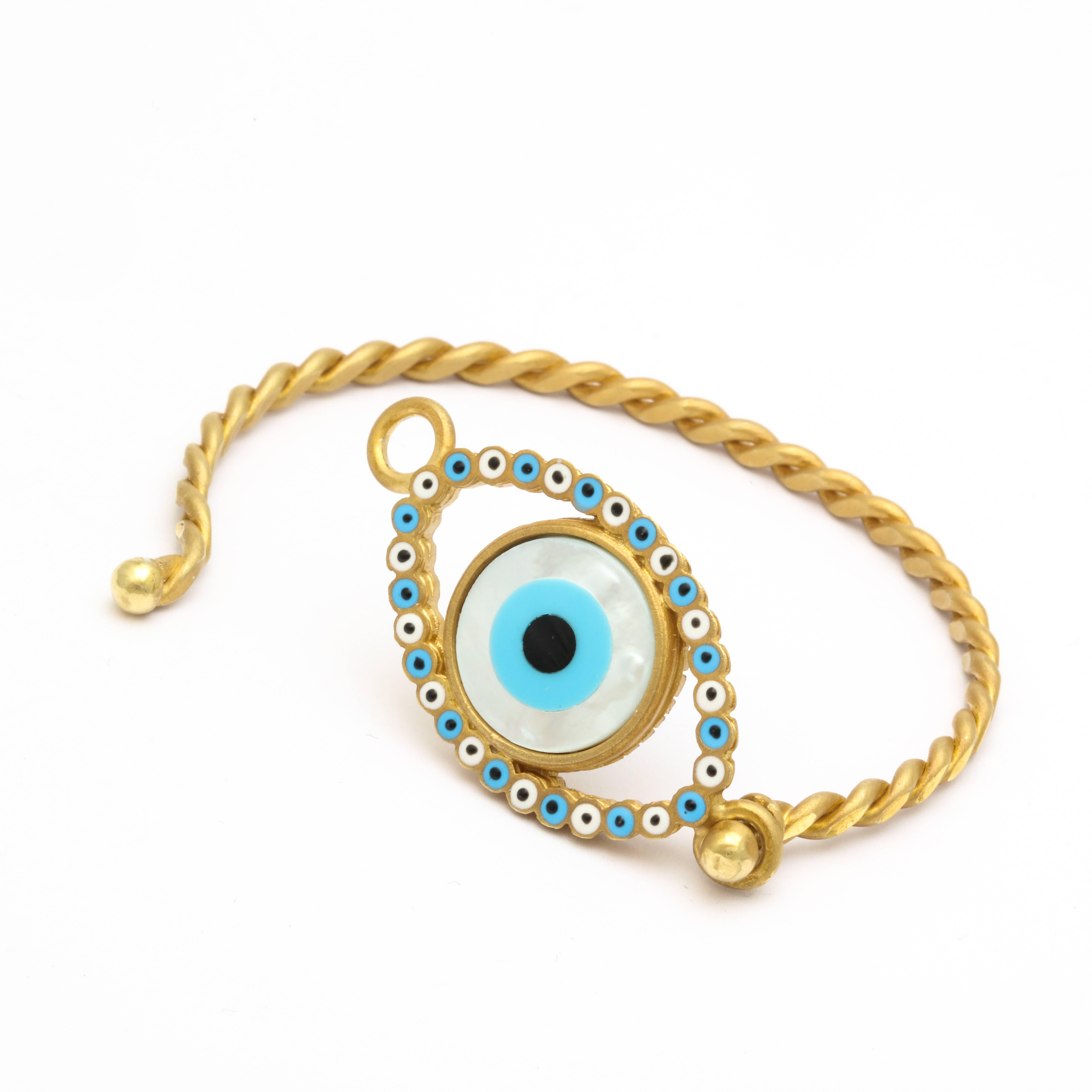 Women's or Men's Amedeo Evil Eye Mother-of-Pearl Sterling silver Gold-Plated Bracelet For Sale