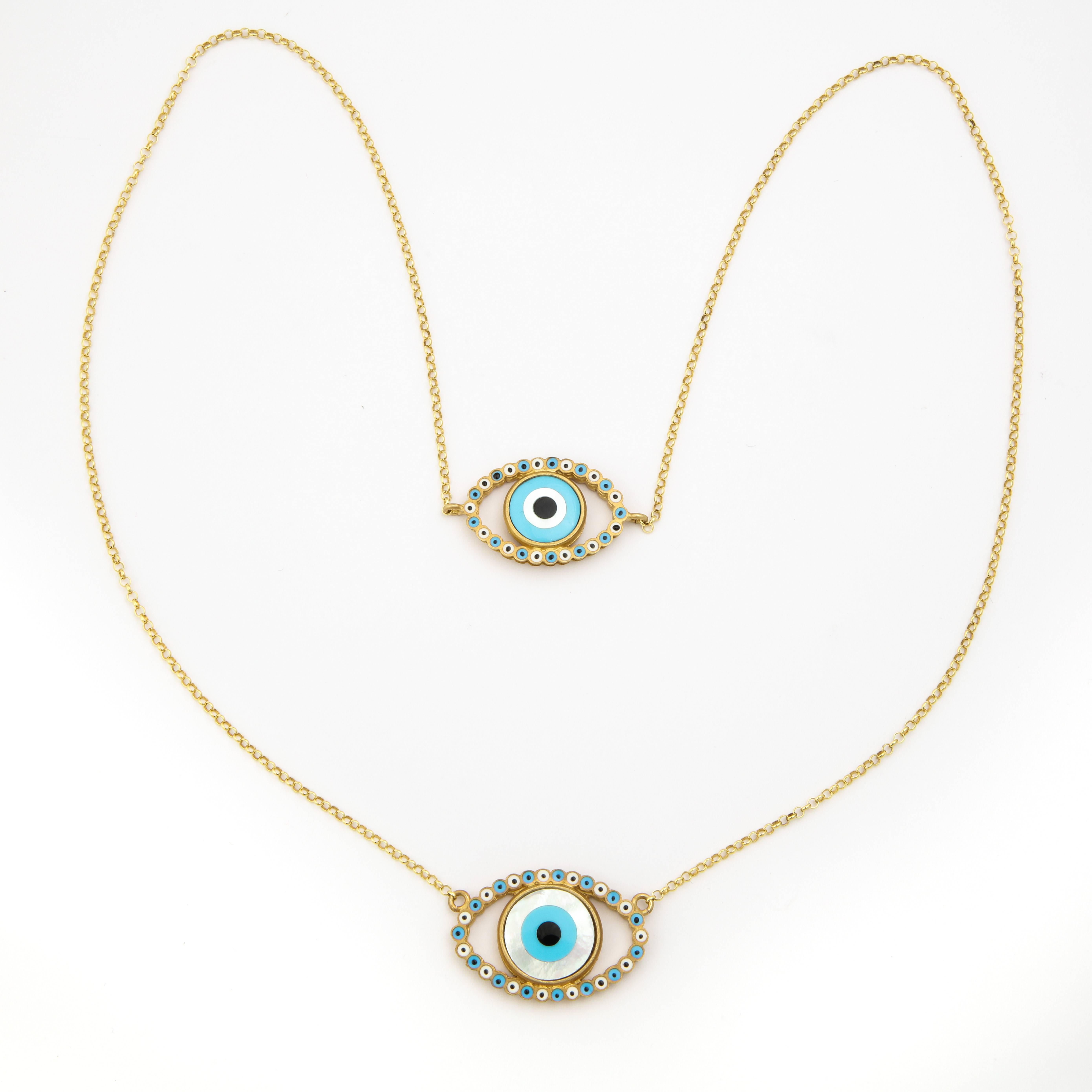 Modern Amedeo Mother-of-Pearl Rhodium-Plated Sterling Silver Evil Eye Necklace For Sale