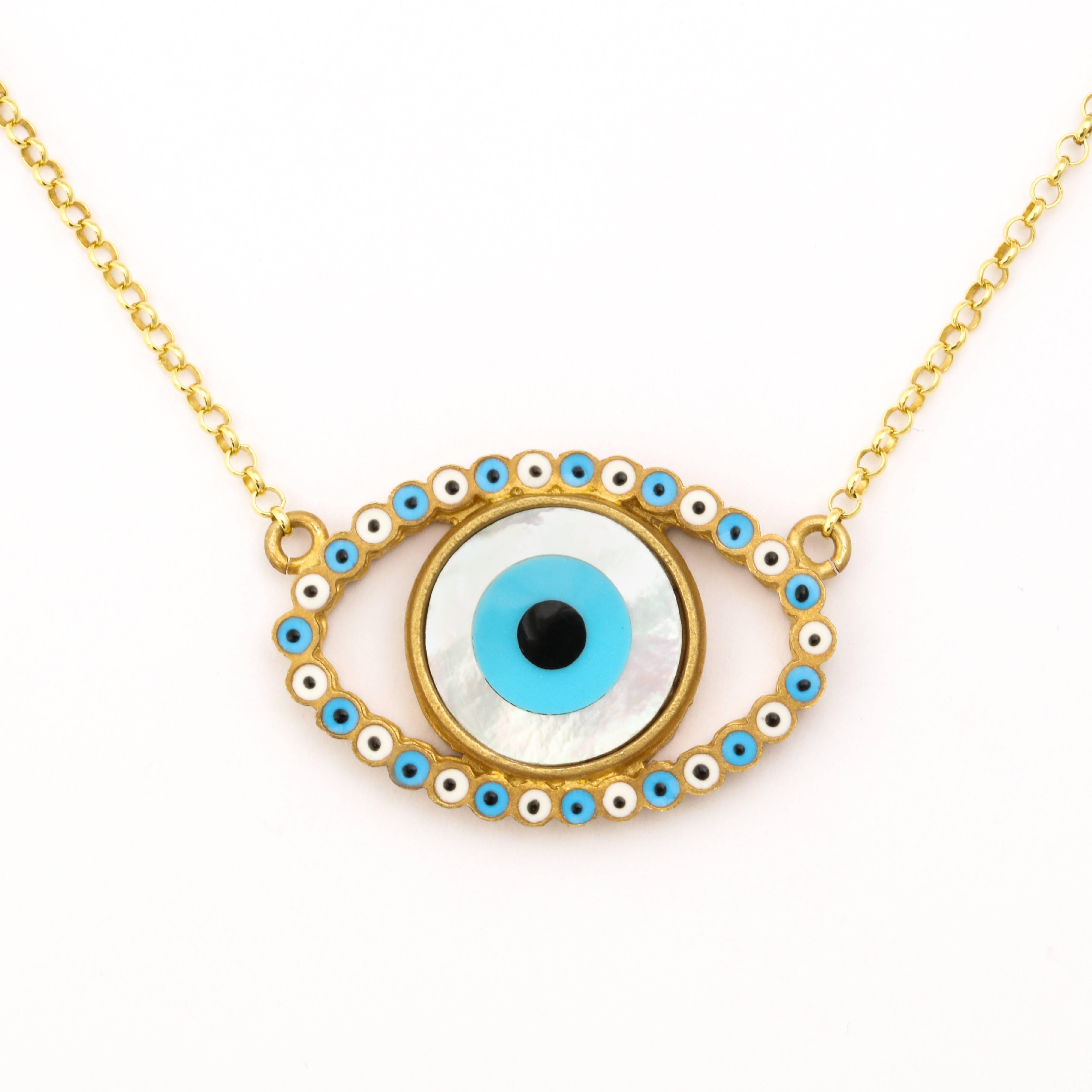 Amedeo Mother-of-Pearl Rhodium-Plated Sterling Silver Evil Eye Necklace In New Condition For Sale In New York, NY