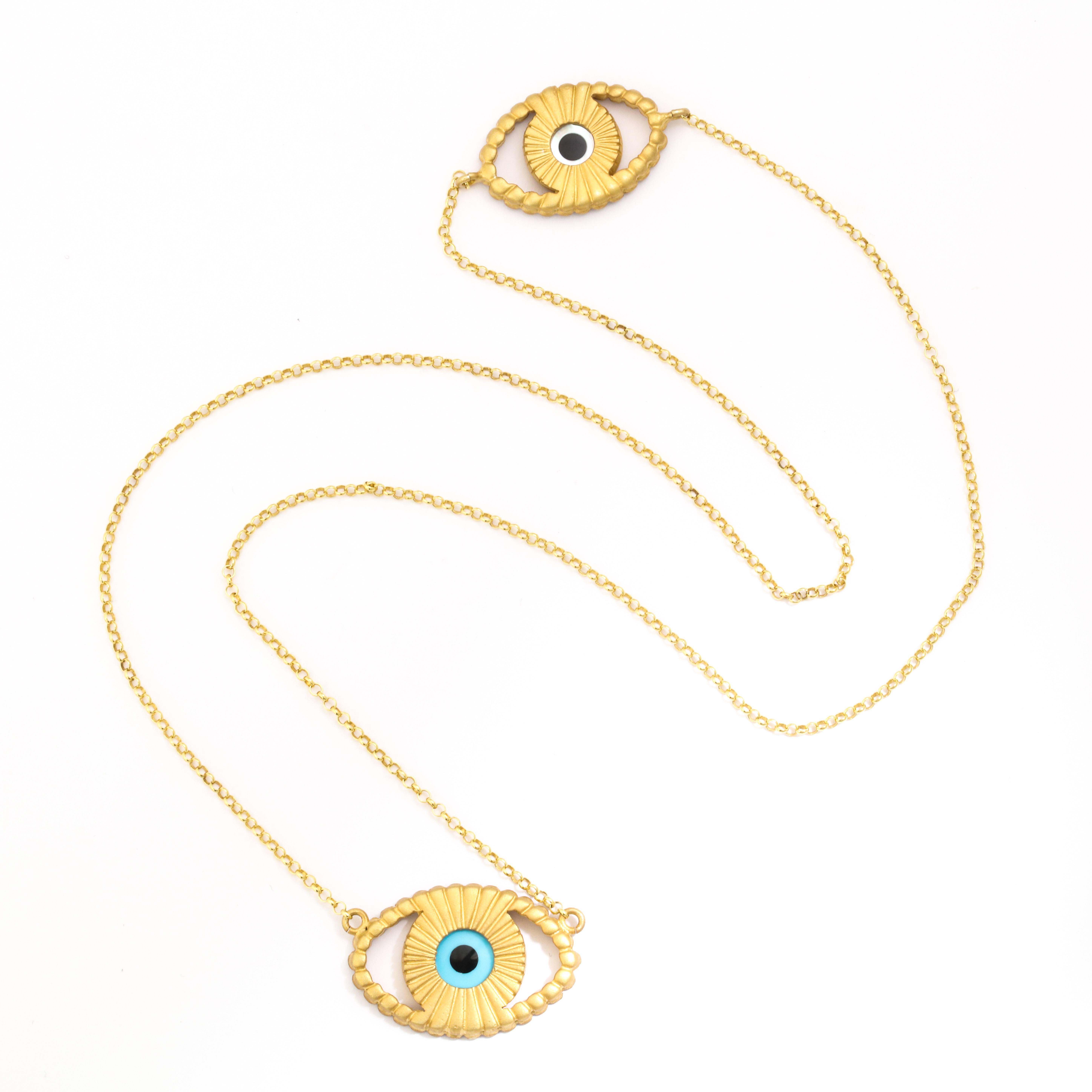 Women's or Men's Amedeo Mother-of-Pearl Rhodium-Plated Sterling Silver Evil Eye Necklace For Sale