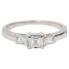 Diamond Trilogy Ring 0.43 Carat Natural Set in 18K White Gold Emerald Cut