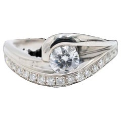 Natural 1CT Diamond Ring Swirl Statement 18kt White Gold Circa 2000