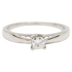 Natural 1/4CT Diamond Ring Princess Cut 18kt White Gold Circa 2000 Ladies Gift