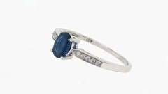 14K White Gold Oval Blue Sapphire Diamond Engagement Ring