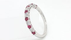 18K White Gold Ruby and Diamond Band Ring, Seven Rubies, 0.89ct Total