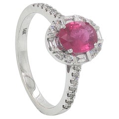 1.42 Carat Oval Pink Sapphire Diamond Halo Ring in 14K White Gold