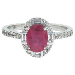1.42 Carat Oval Pink Sapphire Diamond Halo Ring in 14K White Gold
