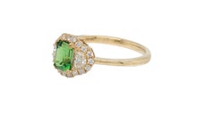 Cocktail Ring - Emerald Diamond Halo with Half-Moon Diamonds in 18K Yellow Gold
