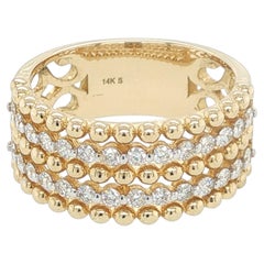14K Yellow Gold Diamond Wide Beaded Band Ring - 0.51 Carat Diamond Fashion Ring