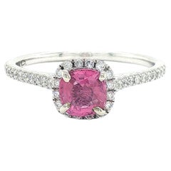 14K White Gold Cushion-Cut Pink Sapphire Diamond Halo Cocktail Ring