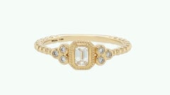 14K Yellow Gold Emerald-Cut Diamond Engagement Ring with Milgrain Bezel