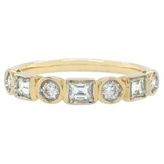 Heera Moti 14K Yellow Gold Alternating Emerald-Cut & Round Diamond Band Ring