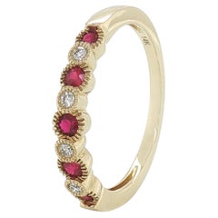 14K Yellow Gold Ruby & Diamond Anniversary Band Ring