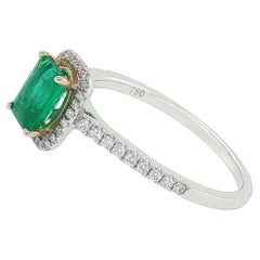 Cocktail Ring - Emerald-Cut Emerald Diamond Halo in 18K White Gold