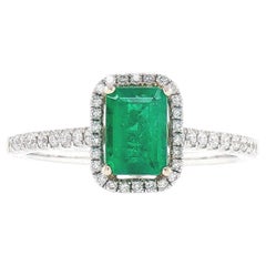 Cocktail Ring - Emerald-Cut Emerald Diamond Halo in 18K White Gold