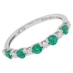 18K White Gold Emerald and Diamond Shared-Prong Stackable Band Ring