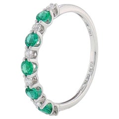 18K White Gold Emerald and Diamond Shared-Prong Stackable Band Ring