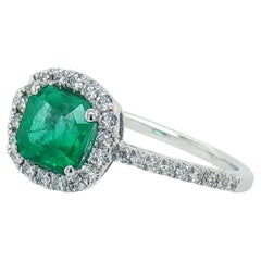 Cushion-Cut Emerald Diamond Halo Engagement Ring