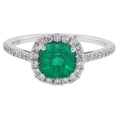 Cushion-Cut Emerald Diamond Halo Engagement Ring