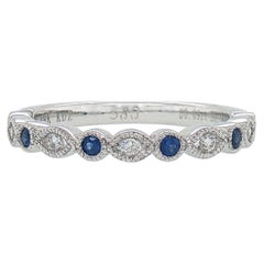 Sapphire and Diamond Milgrain Alternating Stackable Ring in 18K White Gold
