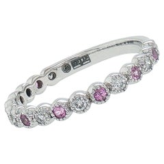 14K White Gold Pink Sapphire and Diamond Stackable Ring
