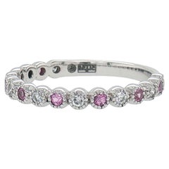 14K White Gold Pink Sapphire and Diamond Stackable Ring