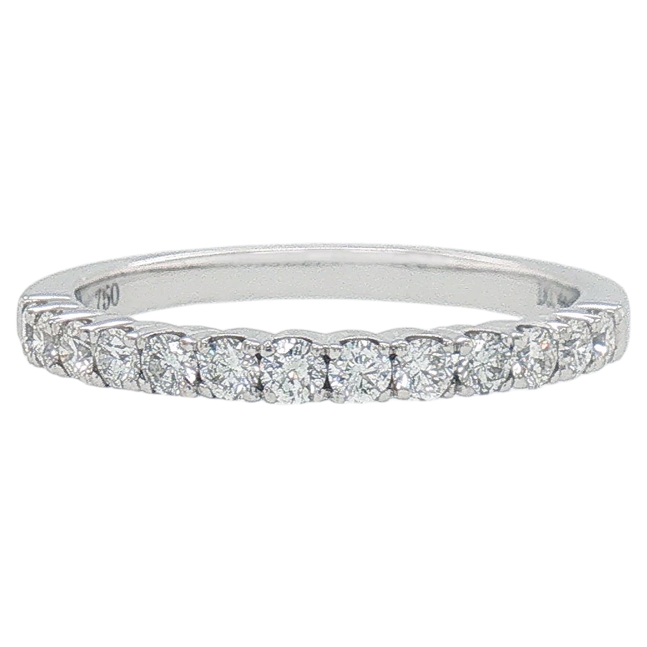 18K White Gold Diamond Wedding Band, 0.44 Carat Round Brilliant Diamonds