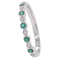 18K White Gold Emerald and Diamond Stackable Ring, 0.11 Carat Emeralds