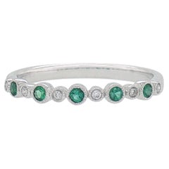18K White Gold Emerald and Diamond Stackable Ring, 0.11 Carat Emeralds