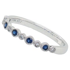 18K White Gold Sapphire and Diamond Beaded Stackable Ring, 0.12 Carat Sapphires