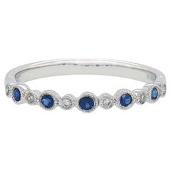 18K White Gold Sapphire and Diamond Beaded Stackable Ring, 0.12 Carat Sapphires