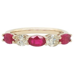 14K Yellow Gold Ruby and Diamond Five-Stone Fashion Ring, 1.00 Carat Rubies