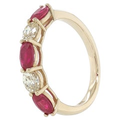 14K Yellow Gold Ruby and Diamond Five-Stone Fashion Ring, 1.00 Carat Rubies