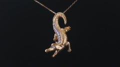 14K Yellow Gold Sculpted Alligator Pendant Necklace with Pavé Diamond Back