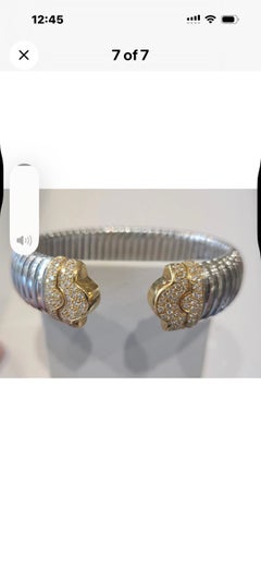 Diamond 2 Tone 18k White & Yellow Gold Bangle Flexible Bracelet