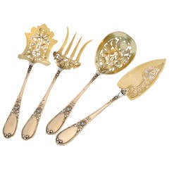 Ernie Rare French All Sterling Silver Vermeil Hors D'Oeuvre Set 4 pc Box Clovers