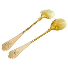 Linzeler Top French All Sterling Silver Vermeil Salad Serving Set 2 pc