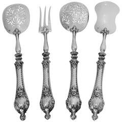 Gorgeous French All Sterling Silver Dessert Hors d'Oeuvre Set 4 pc Mascarons
