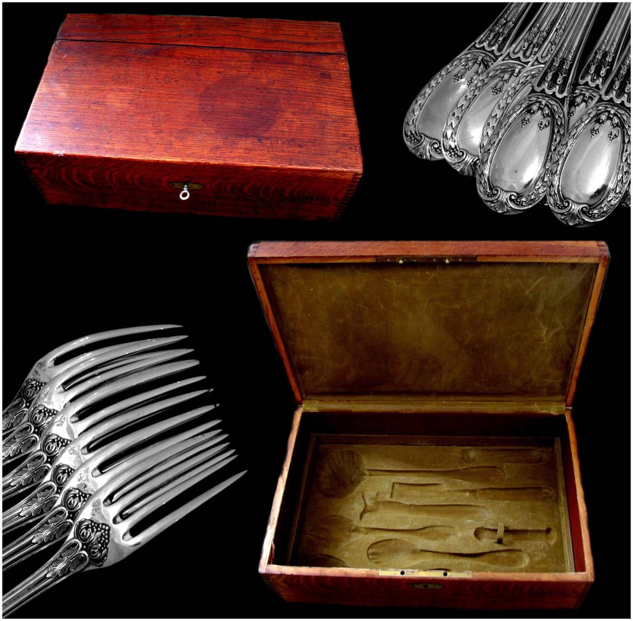 Women's or Men's Odiot Rare French Louveciennes Sterling Silver Flatware Set 84 pc Wood Chest