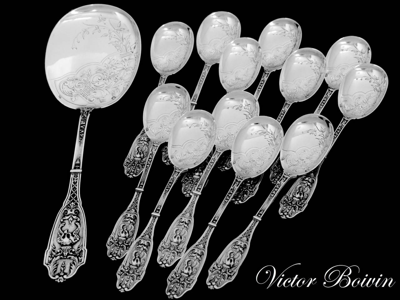 Women's or Men's Boivin Fabulous French All Sterling Silver Ice Cream Set 13 pc Swans