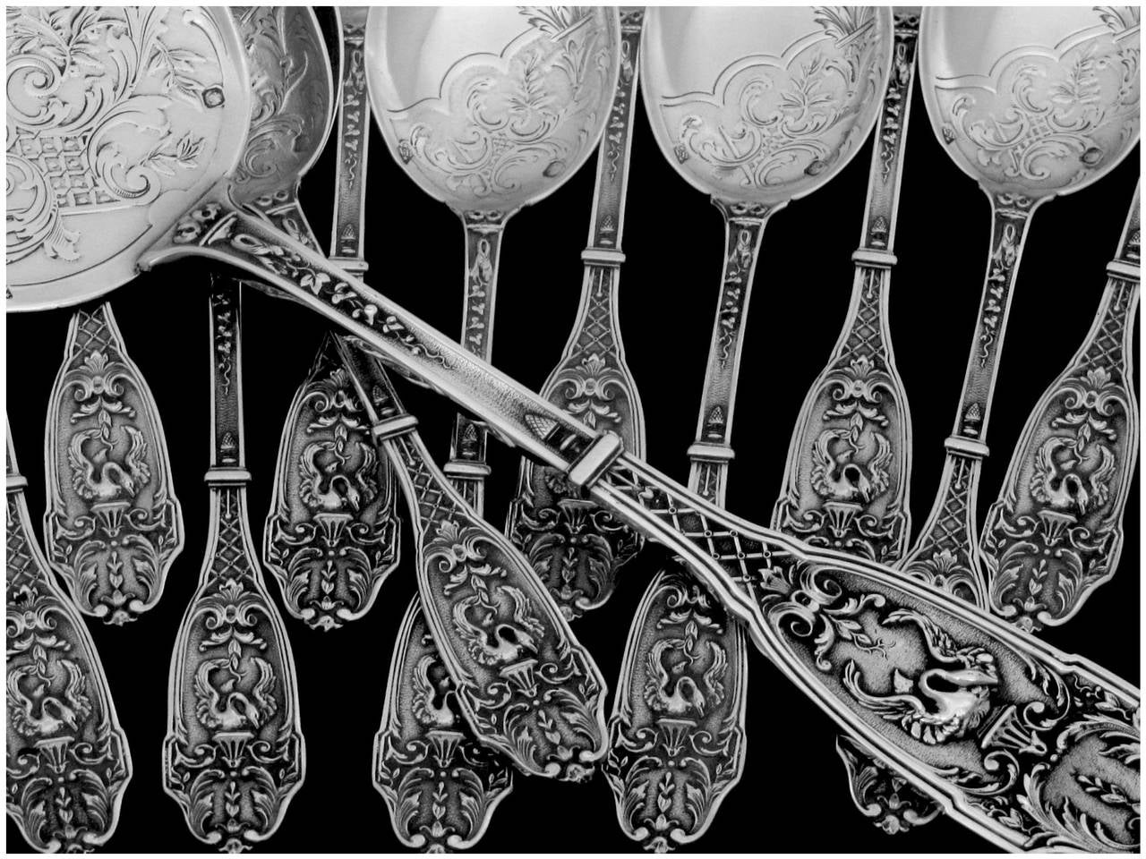 Boivin Fabulous French All Sterling Silver Ice Cream Set 13 pc Swans 1