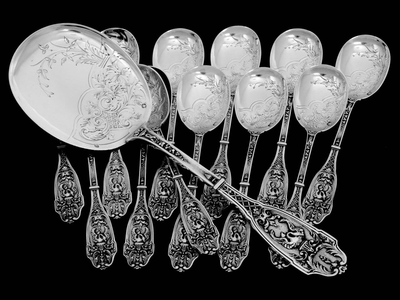 Boivin Fabulous French All Sterling Silver Ice Cream Set 13 pc Swans 2